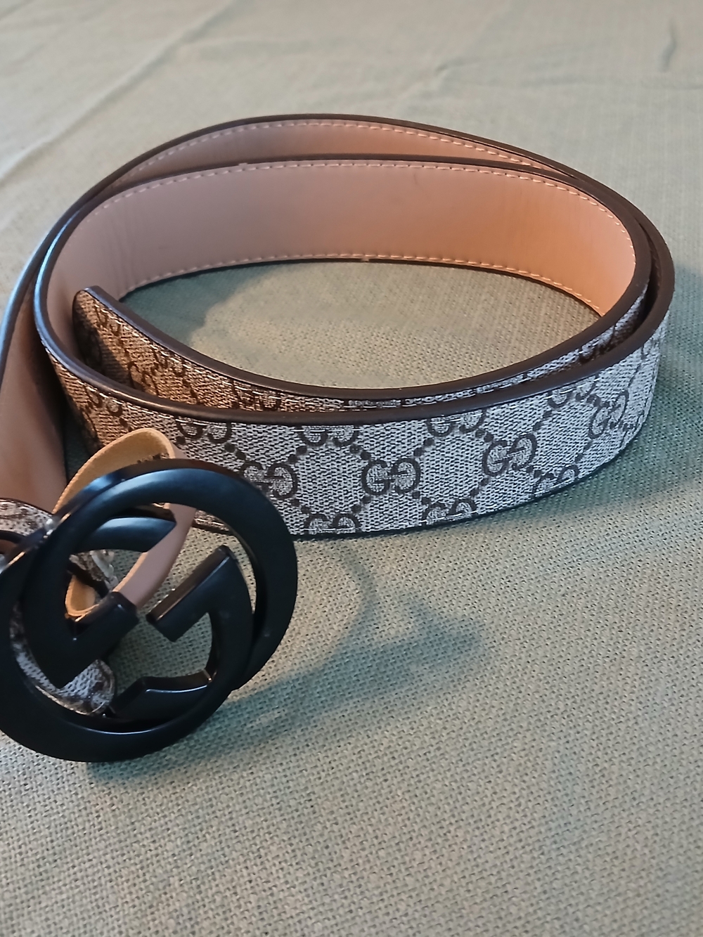 Gucci GG Logo Canvas Belt in Beige and Black
